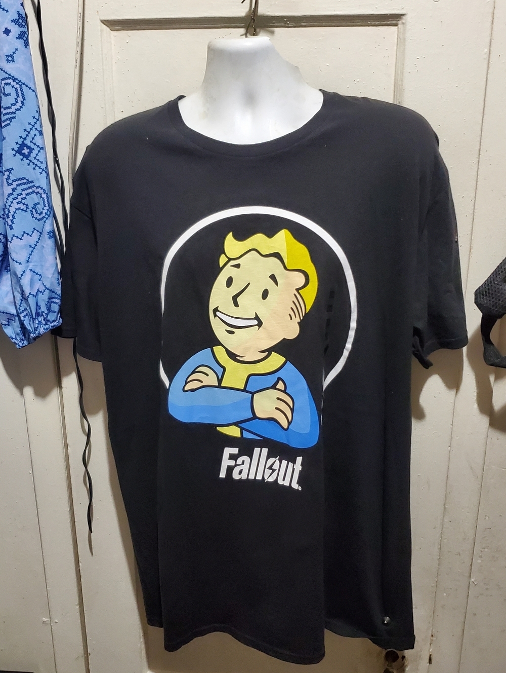 Fallout Vault Boy Graphic Tee - Black with Blue & Yellow Print Size 2X
